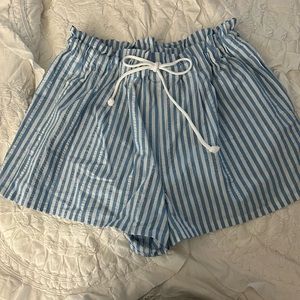 High waisted paper bag beach shorts